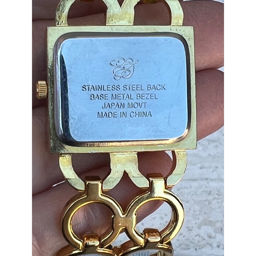 Elizabeth Taylor White Diamonds Gold Rhinestone Quartz Ladies Watch 8” Link Band - Picture 6 of 8